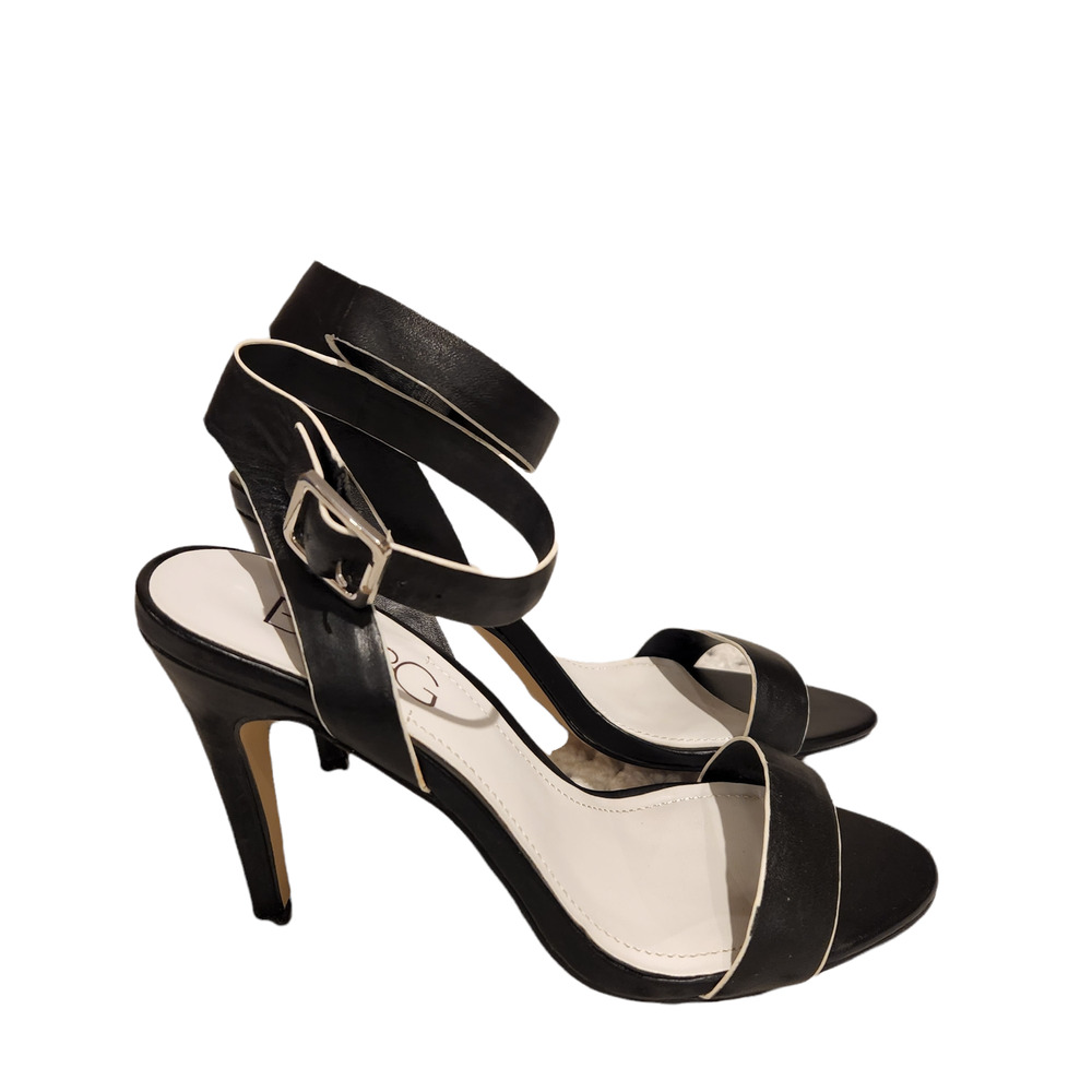 BCBG Paris Womens Black Farley Stiletto Leather Sandal Size 8.5